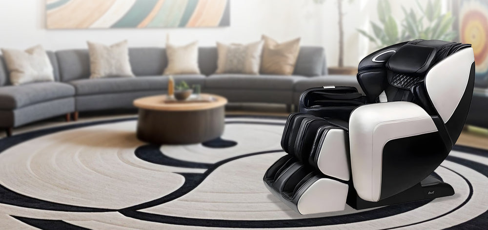 Osaki OS-Atai massage chair in black and white in stylish living room from Wish Rock Relaxation.