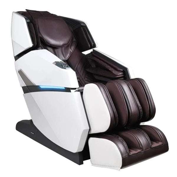Titan Summit Flex SL-Track Massage Chair in brown, side view highlighting its sleek design and ergonomic features.