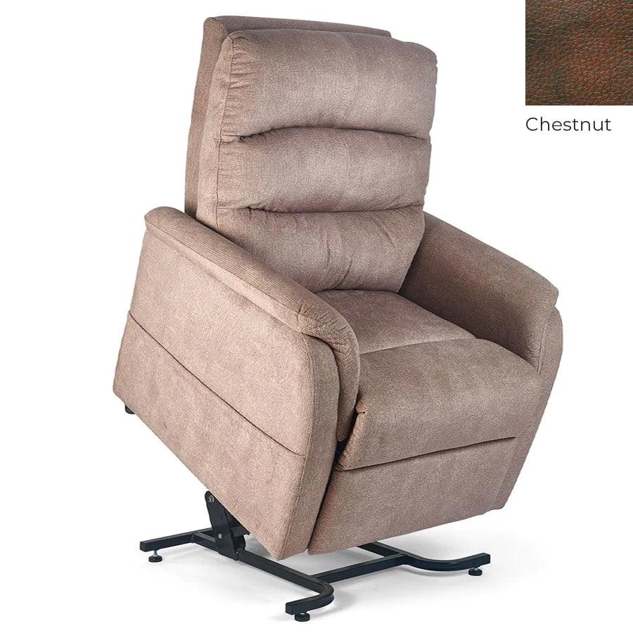 UltraComfort UC114-L Destin Explorer 1 Zone Power Lift Chair Recliner in Imagine Fabric Antler with Chestnut swatch on upper right corner
