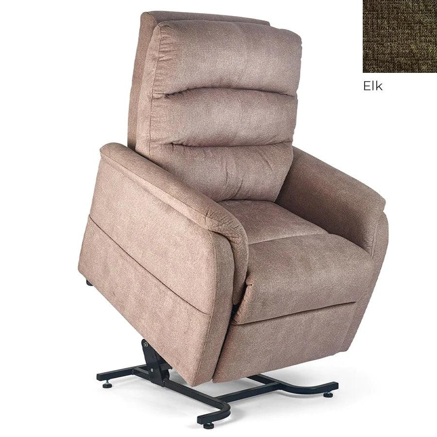 UltraComfort UC114-L Destin Explorer 1 Zone Power Lift Chair Recliner in Imagine Fabric Antler with Elk swatch on upper right corner