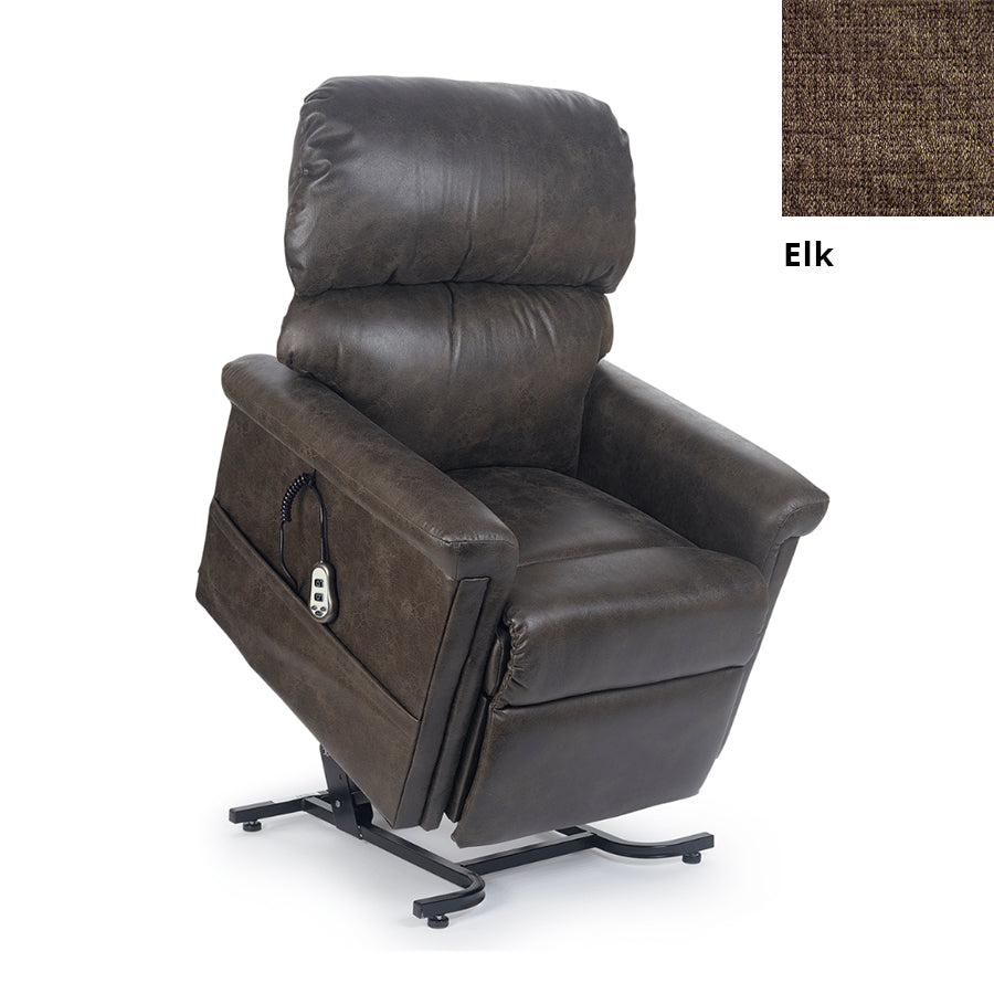 UltraComfort UC342-M Austin Explorer 1 Zone Power Lift Chair Recliner in Sutton Fabric Graphite with Elk swatch on upper right corner