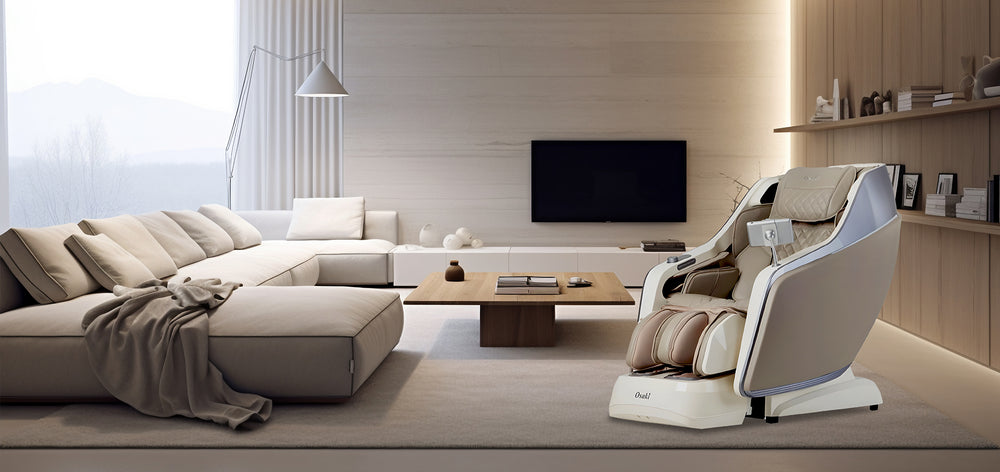 Osaki JP-Nexus 4D Massage Chair in Taupe Color Lifestyle image from Wish Rock Relaxation