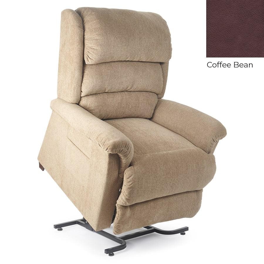 UltraComfort UC559-L Polaris 2 Zone Zero Gravity Lift Chair in Imagine Fabric Antler with UltraPlush Brisa Fabric Coffee Bean swatch on upper right corner
