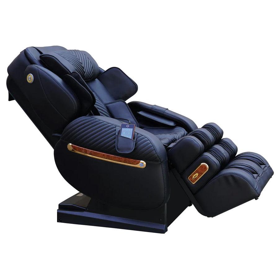 Luraco i9 Max Royal Edition Massage Chair in Black Color showcasing the full-body stretching position of the chair from Wish Rock Relaxation