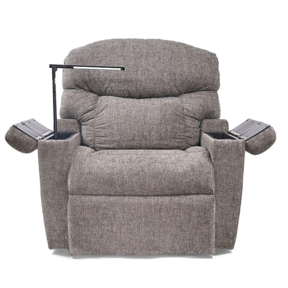 UltraComfort™ UC566 Maya Medium Wide 4-Zone Power Lift Chair in asher with reading light and storage arms from Wish Rock Relaxation.