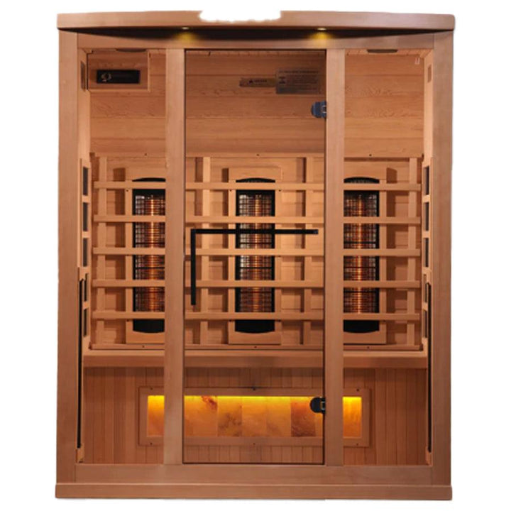 Golden Designs 3-Person Full Spectrum PureTech™ Near Zero EMF FAR Infrared Sauna - Canadian Hemlock - Wish Rock Relaxation