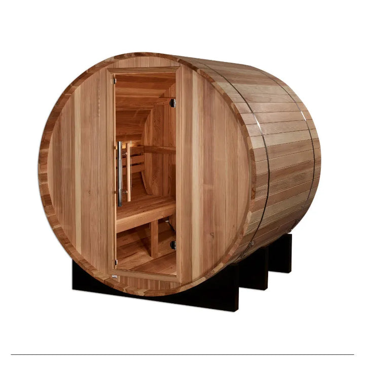 Golden Designs "St. Moritz" 2 Person Barrel Traditional Sauna -  Pacific Cedar - Left View