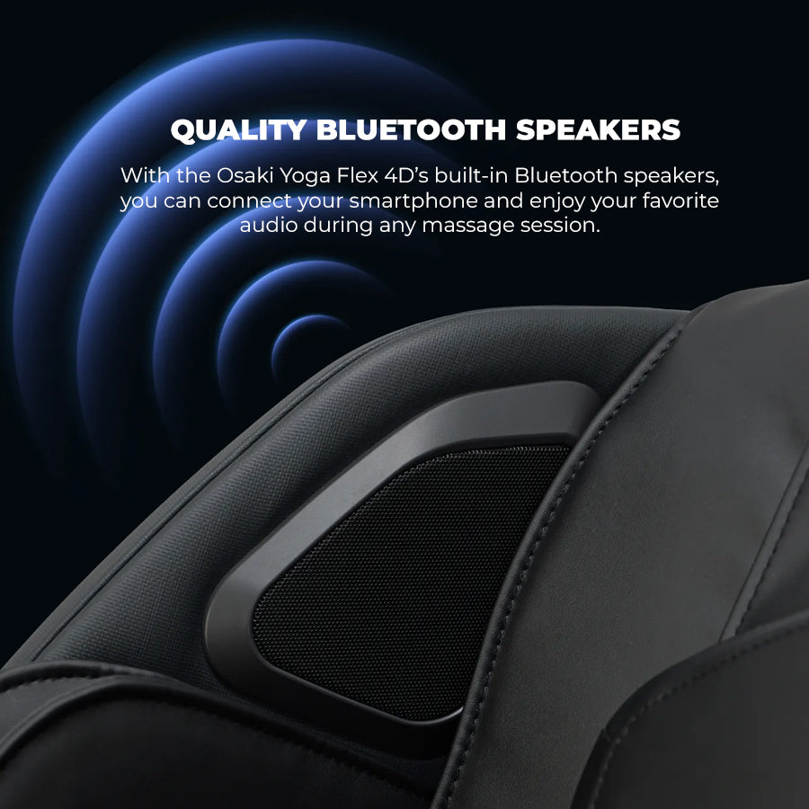 Osaki YogaFlex 4D Massage Chair built-in Bluetooth speakers for wireless music streaming from Wish Rock Relaxation.