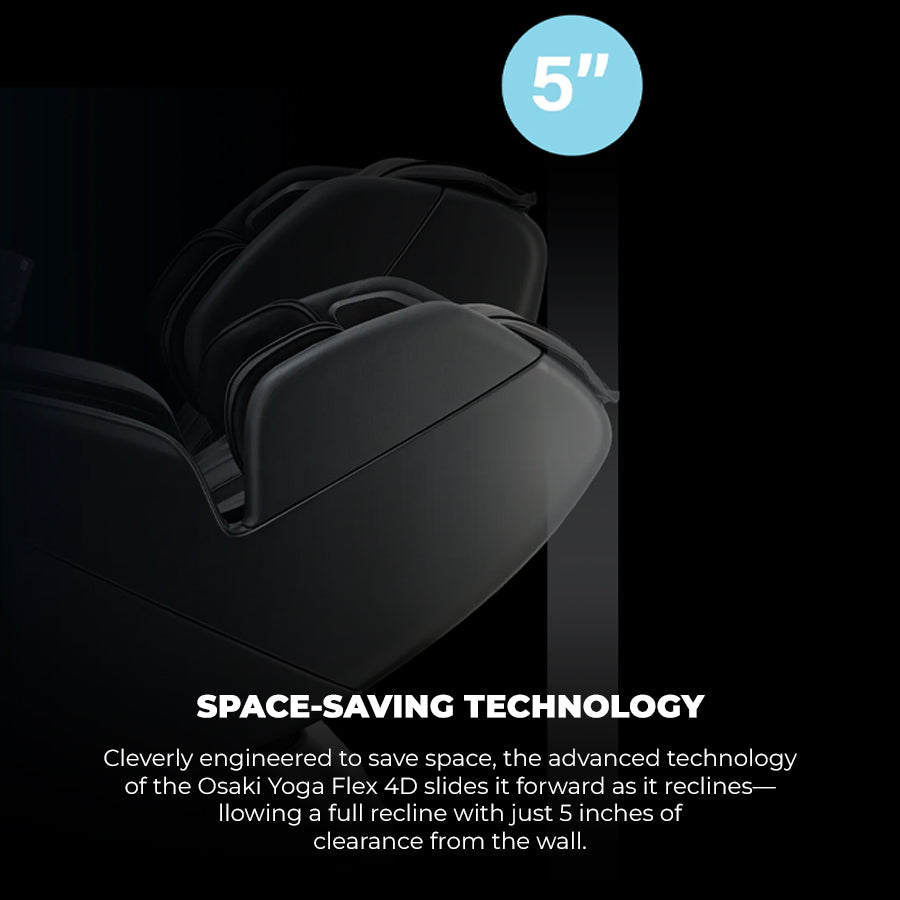Osaki YogaFlex 4D Massage Chair space-saving recline design with just 5-inch wall clearance from Wish Rock Relaxation.