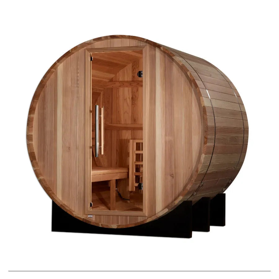 Golden Designs "St. Moritz" 2 Person Barrel Traditional Sauna -  Pacific Cedar - Left View