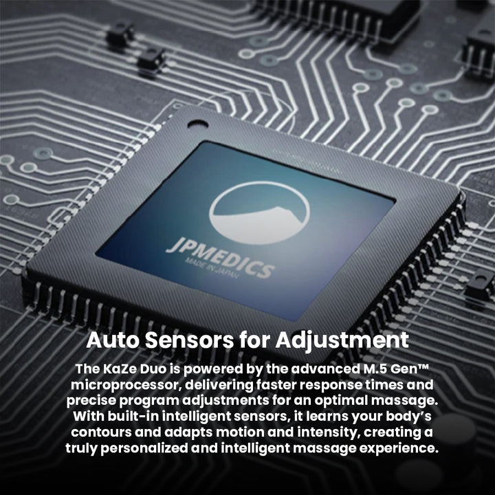 JPMedics KaZe Duo Massage Chair Advanced Japanese M.5 microchip with JPMedics branding representing smart technology integration.