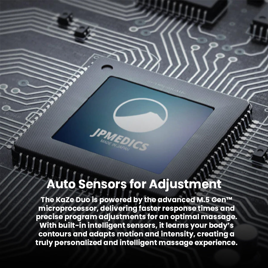 JPMedics KaZe Duo Massage Chair Advanced Japanese M.5 microchip with JPMedics branding representing smart technology integration.
