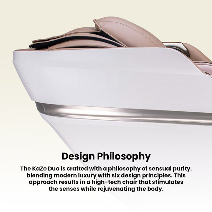 JPMedics KaZe Duo Massage Chair elegant champagne-finished backrest with smooth curves. 