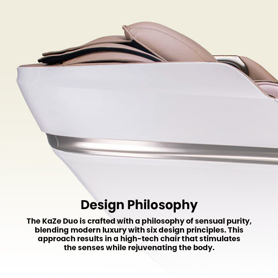 JPMedics KaZe Duo Massage Chair elegant champagne-finished backrest with smooth curves. 