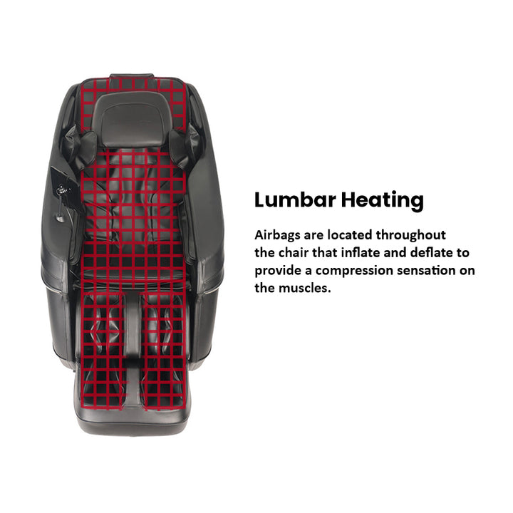 Kyota Zenyu M338 Massage Chair in black overlaid with grid to show TrueFit Body Scanning for a fully customized experience.