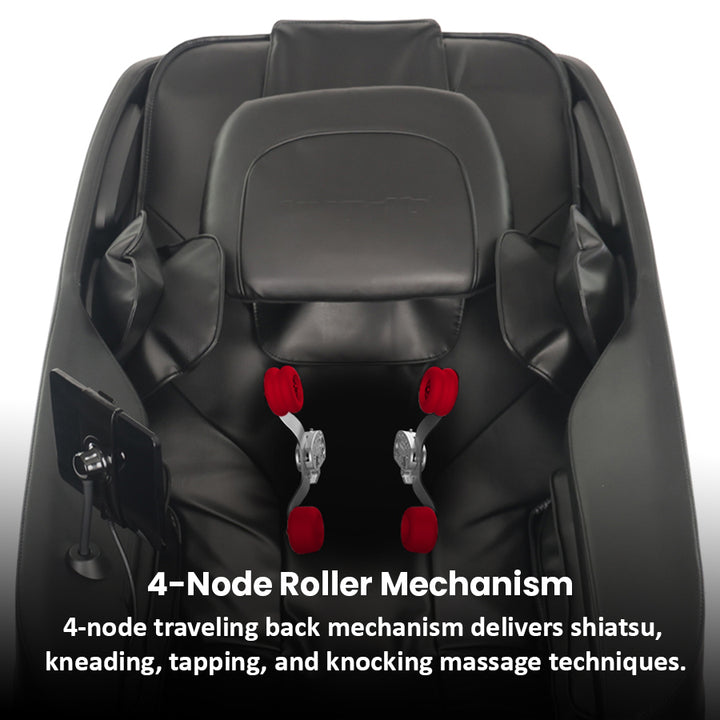 Kyota Zenyu M338 Massage Chair in black showing 2D quad node roller mechanism.