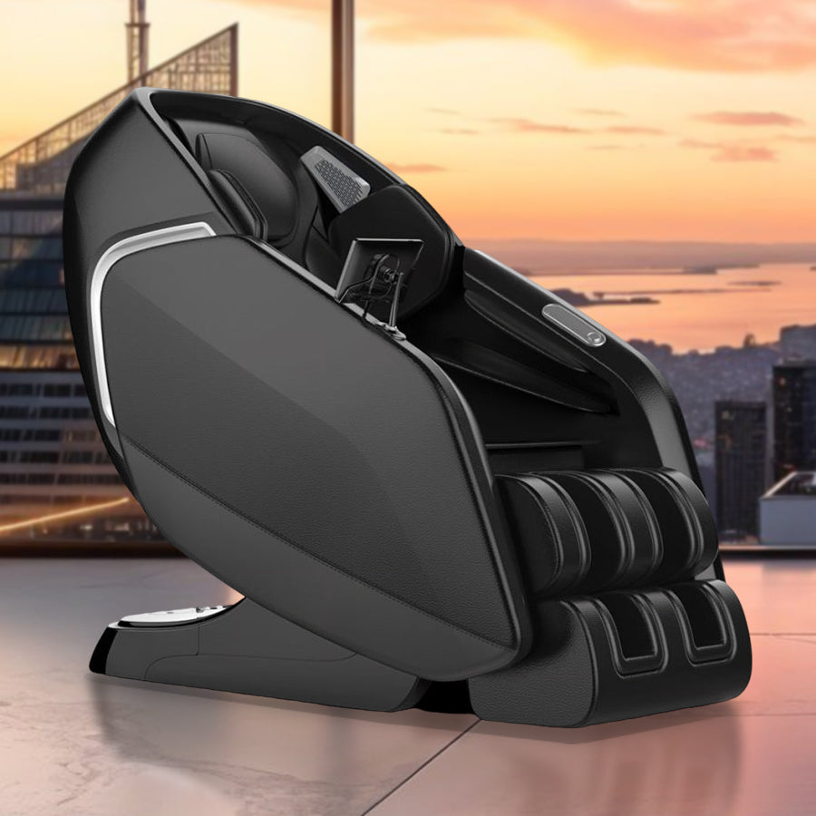 Kahuna Dios-7300 7D Massage Chair in Black color; Lifestyle image in a room with an amazing view from Wish Rock Relaxation