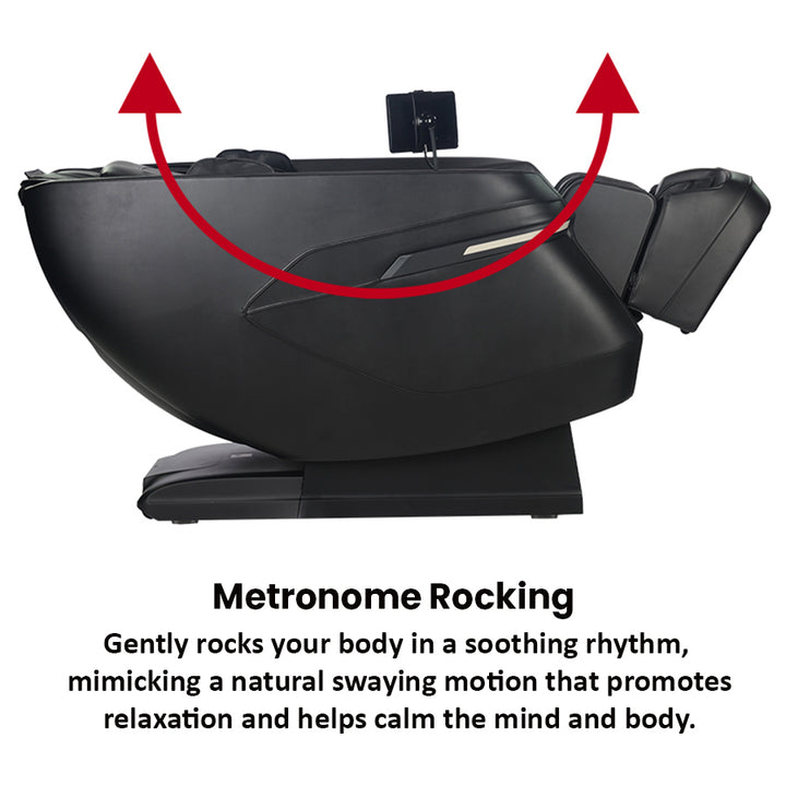 Kyota Zenyu M338 Massage Chair in black   side view showing proprietary metronome rocking function.