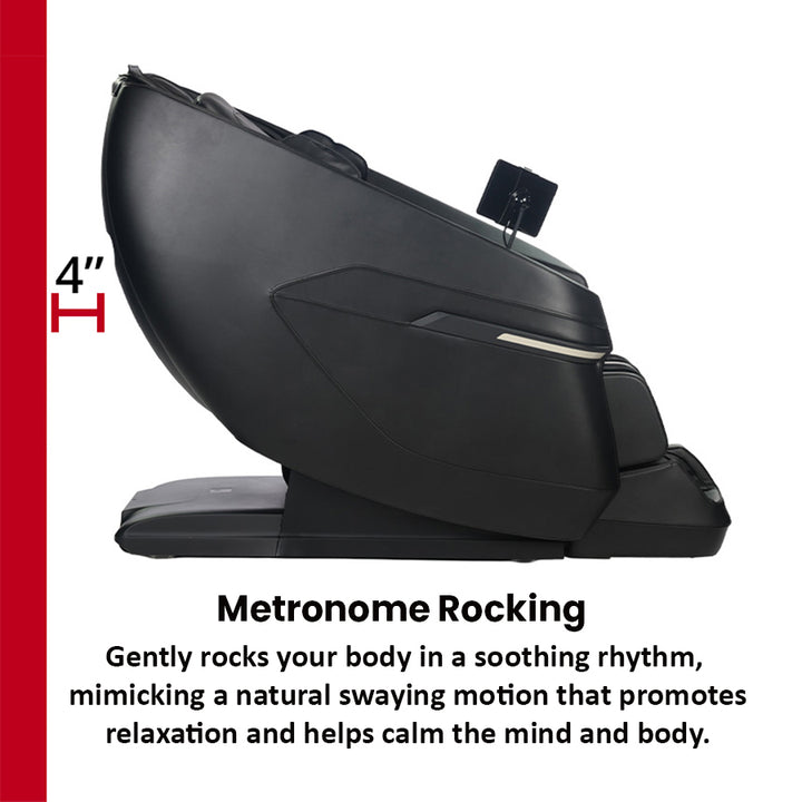 Kyota Zenyu M338 Massage Chair in black showing 4-inch wall clearance space-saving design.