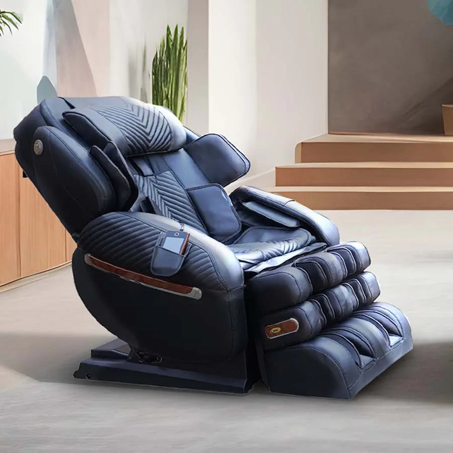 Luraco i9 Max Plus Special Edition Massage Chair in Black Color side profile view; lifestyle image in a space simple enough to highlight the chair from Wish Rock Relaxation