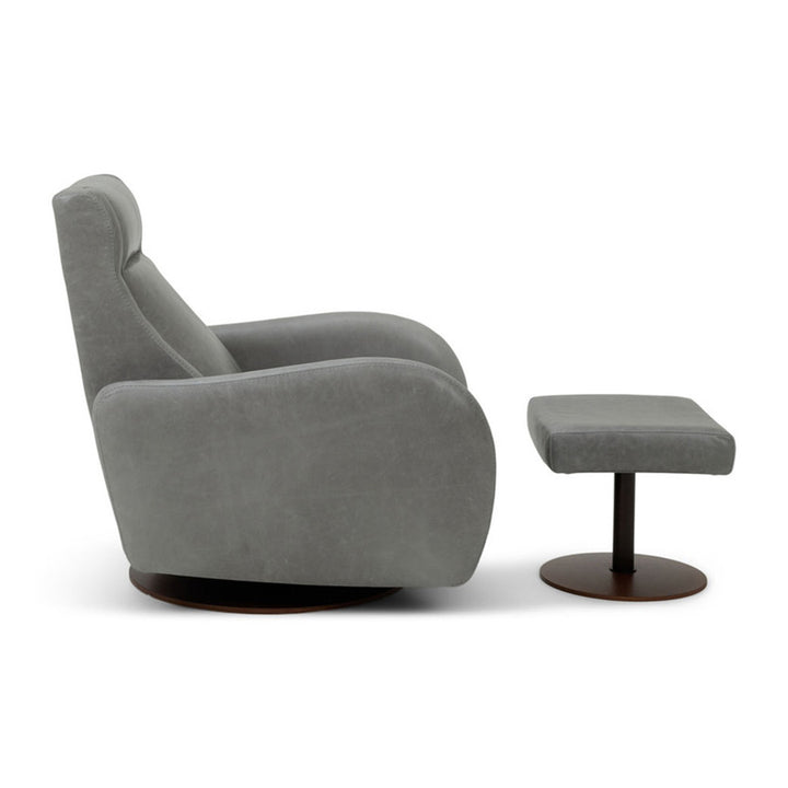 American Leather Comfort Air Nova Echo Recliner with Ottoman in Leather Tier F Bison Charcoal side profile view