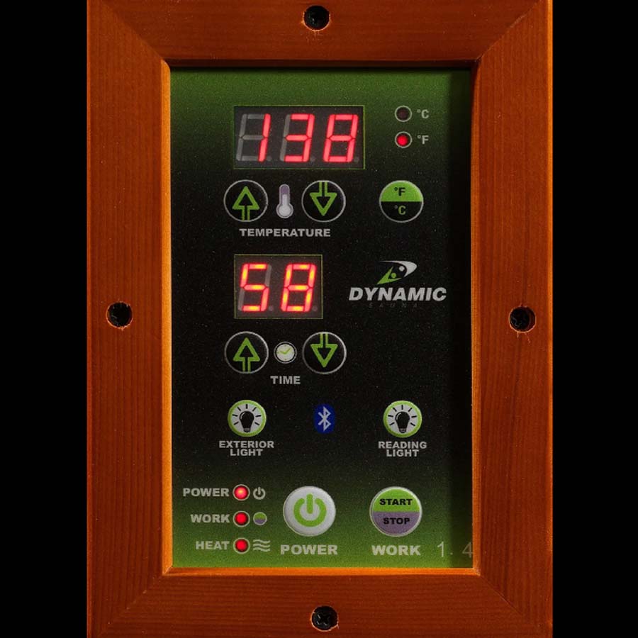 Dynamic San Marino 2-Person Low EMF FAR Infrared Sauna - Canadian Hemlock - Control Panel