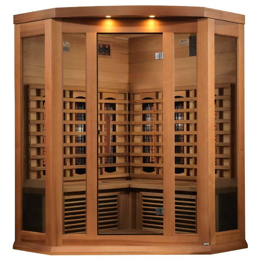 Maxxus 3-Person Corner Full Spectrum Infrared Sauna - Canadian Red Cedar - Wish Rock Relaxation