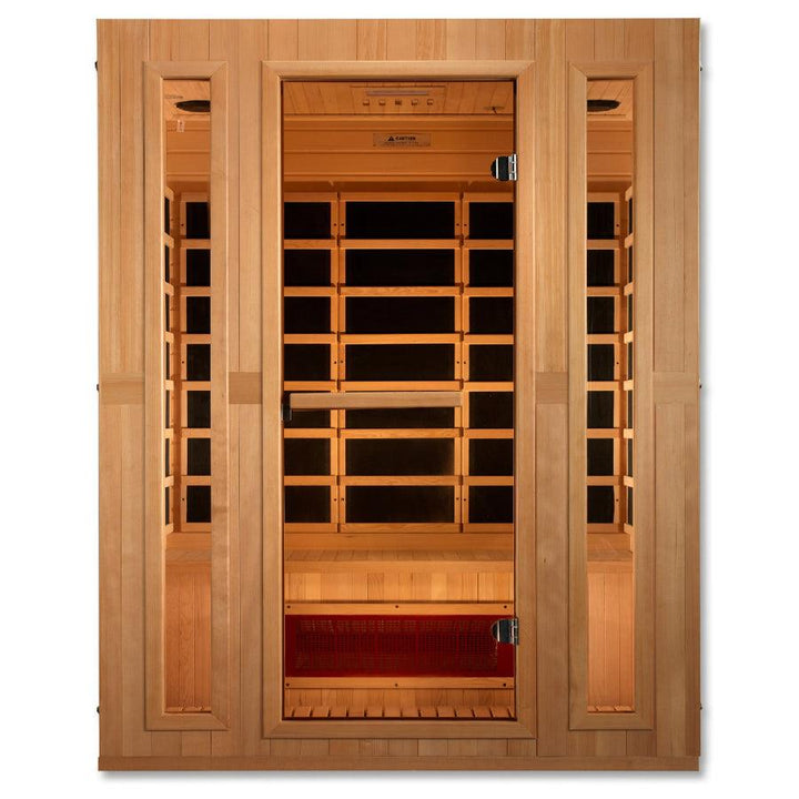 Maxxus "Trinity" Dual Tech 3-Person Corner Low EMF FAR Infrared Sauna - Canadian Hemlock - Wish Rock Relaxation