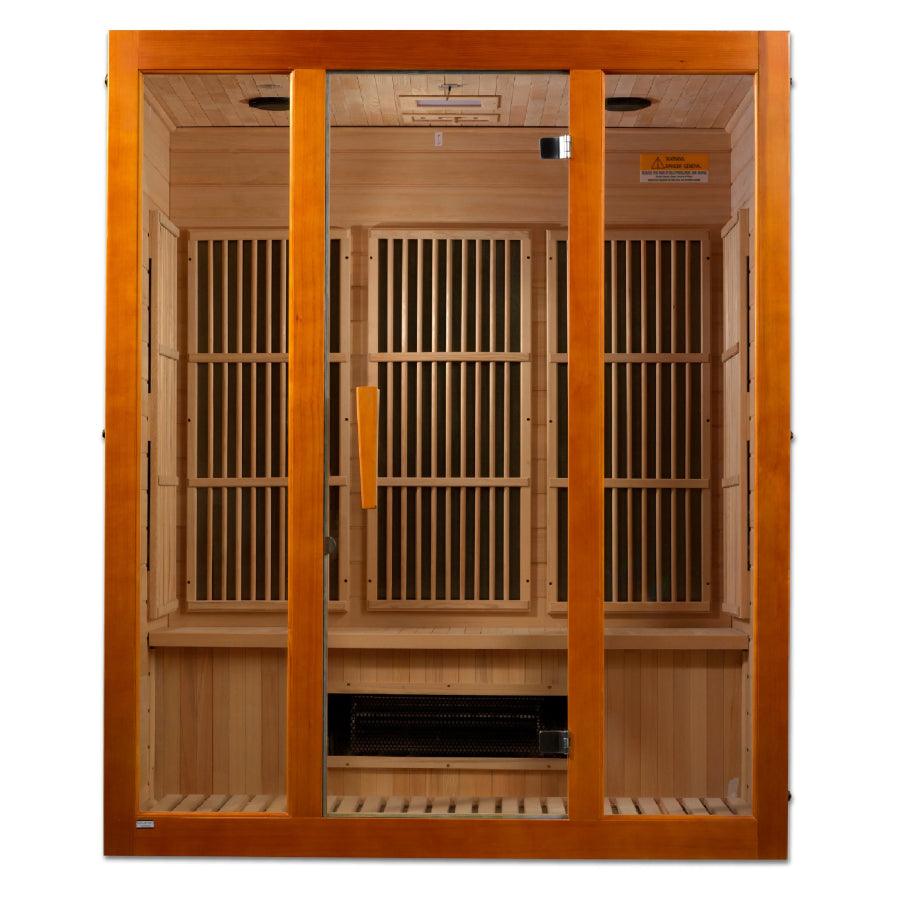 Maxxus "Alpine" Dual Tech 3-Person Corner Low EMF FAR Infrared Sauna - Canadian Hemlock - Wish Rock Relaxation