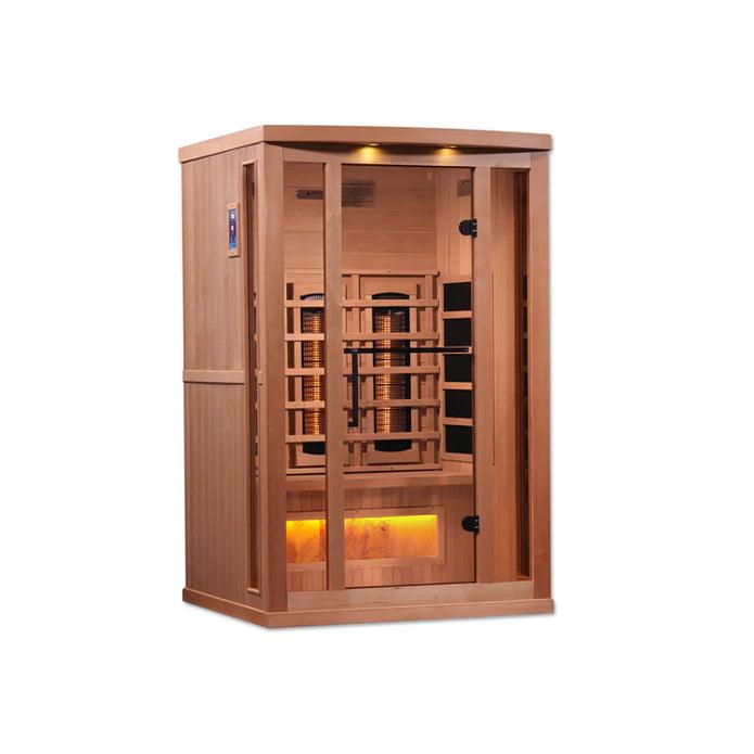 Golden Designs 2-Person Full Spectrum PureTech™ Near Zero EMF FAR Infrared Sauna - Canadian Hemlock - Wish Rock Relaxation