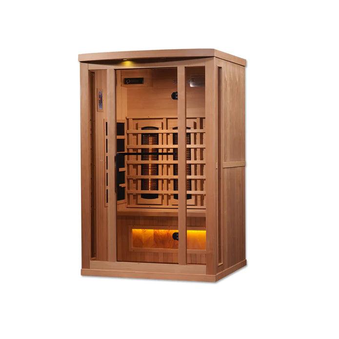 Golden Designs 2-Person Full Spectrum PureTech™ Near Zero EMF FAR Infrared Sauna - Canadian Hemlock - Wish Rock Relaxation