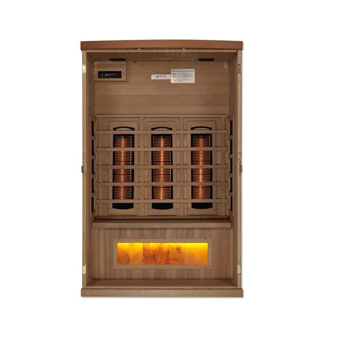 Golden Designs 2-Person Full Spectrum PureTech™ Near Zero EMF FAR Infrared Sauna - Canadian Hemlock - Wish Rock Relaxation