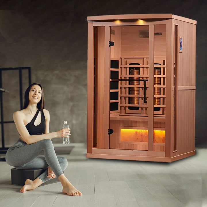 Golden Designs 2-Person Full Spectrum PureTech™ Near Zero EMF FAR Infrared Sauna - Canadian Hemlock - Wish Rock Relaxation