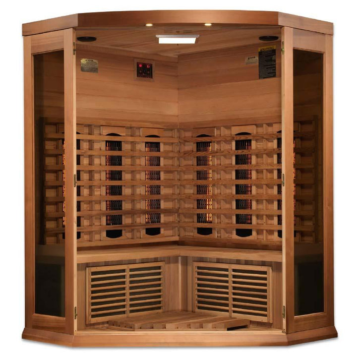 Maxxus 3-Person Corner Full Spectrum Infrared Sauna - Canadian Red Cedar - Wish Rock Relaxation