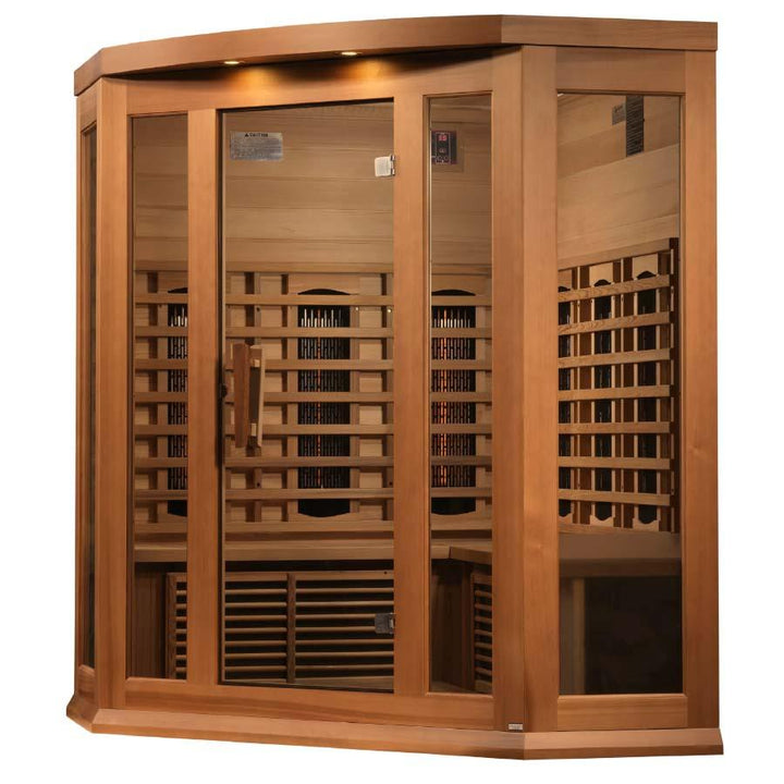 Maxxus 3-Person Corner Full Spectrum Infrared Sauna - Canadian Red Cedar - Wish Rock Relaxation