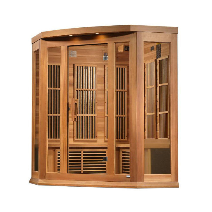 Maxxus "Avignon Edition" 3-Person Corner Near Zero EMF FAR Infrared Sauna - Canadian Red Cedar - Wish Rock Relaxation