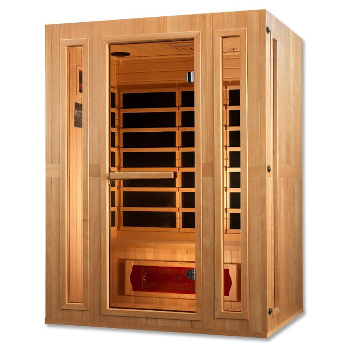 Maxxus "Trinity" Dual Tech 3-Person Corner Low EMF FAR Infrared Sauna - Canadian Hemlock - Wish Rock Relaxation