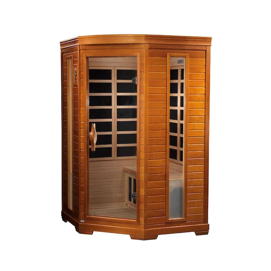 Dynamic Heming Elite 2-person Corner Ultra Low EMF FAR Infrared Sauna - Canadian Hemlock - Wish Rock Relaxation