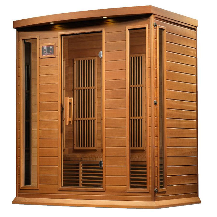 Maxxus "Chaumont Edition" 4-Person Corner Near Zero EMF FAR Infrared Sauna - Canadian Red Cedar - Wish Rock Relaxation