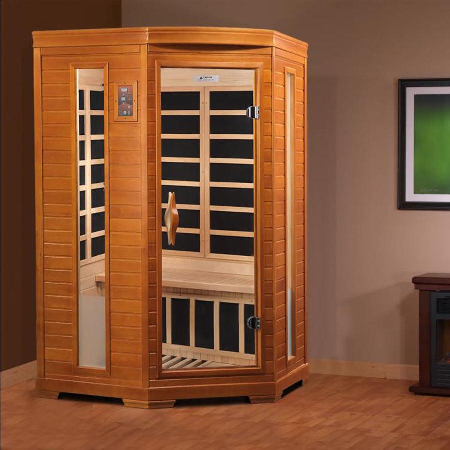 Dynamic Heming 2-Person Corner Low EMF FAR Infrared Sauna - Canadian Hemlock - Wish Rock Relaxation