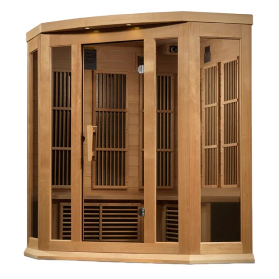 Maxxus 3 Person Corner Low EMF FAR Infrared Sauna - Canadian Hemlock - Wish Rock Relaxation