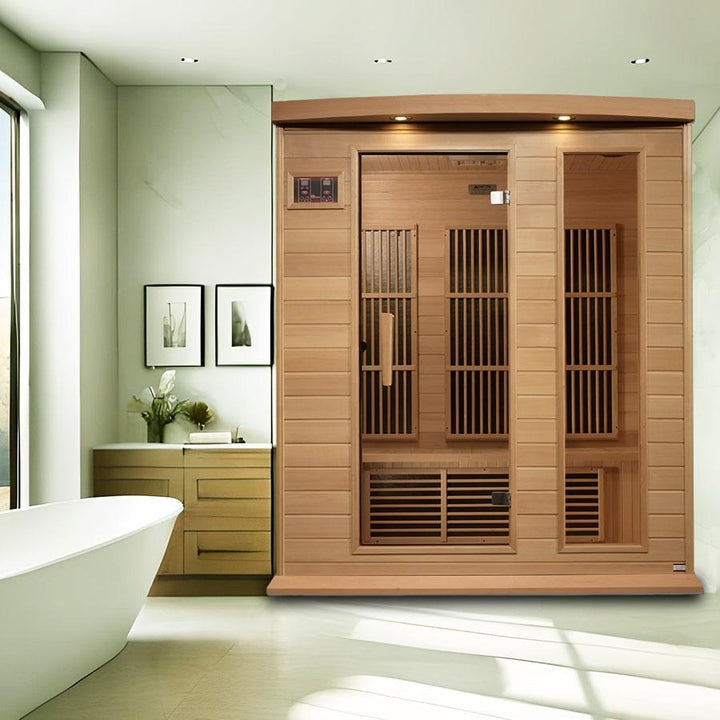 Maxxus 3 Person Low EMF FAR Infrared Sauna - Canadian Hemlock - Wish Rock Relaxation