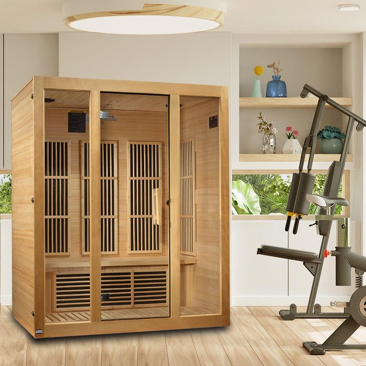 Maxxus "Bellevue" 3 person Low EMF FAR Infrared Sauna - Canadian Hemlock - Wish Rock Relaxation