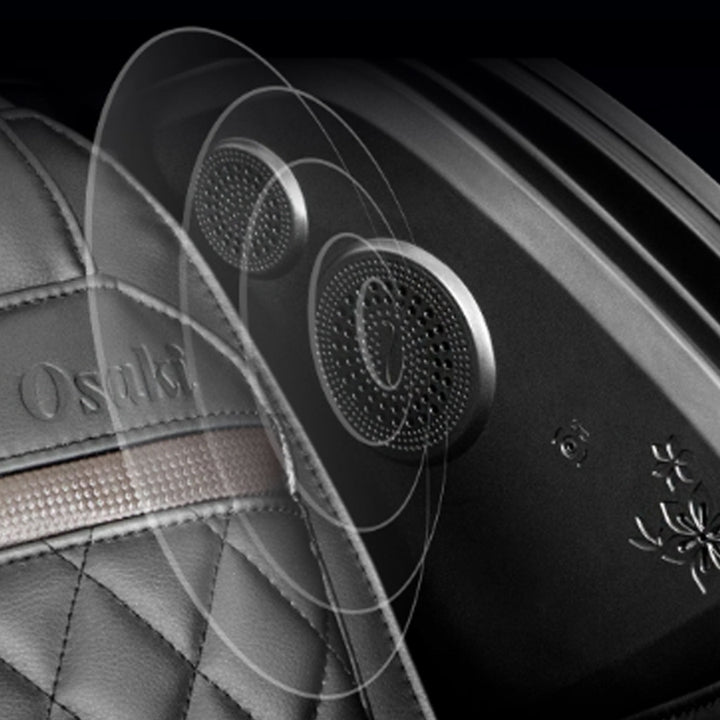 Osaki OS-4D Pro Paragon Massage Chair close-up of Bluetooth surround sound speakers near headrest.
