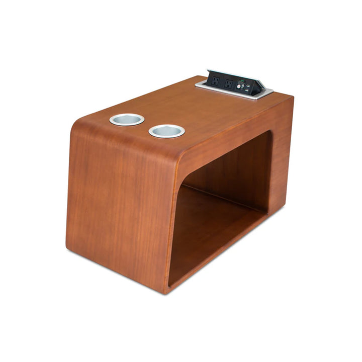 Svago SV10 Side Table for Zero Gravity Chair in HONEY WOOD color with the socket/charging dock visible