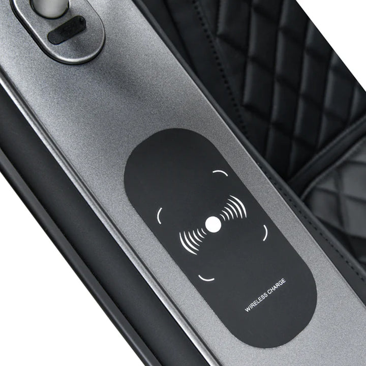 Titan TP-Epic 4D Massage Chair wireless charging pad on armrest for device convenience from Wish Rock Relaxation.