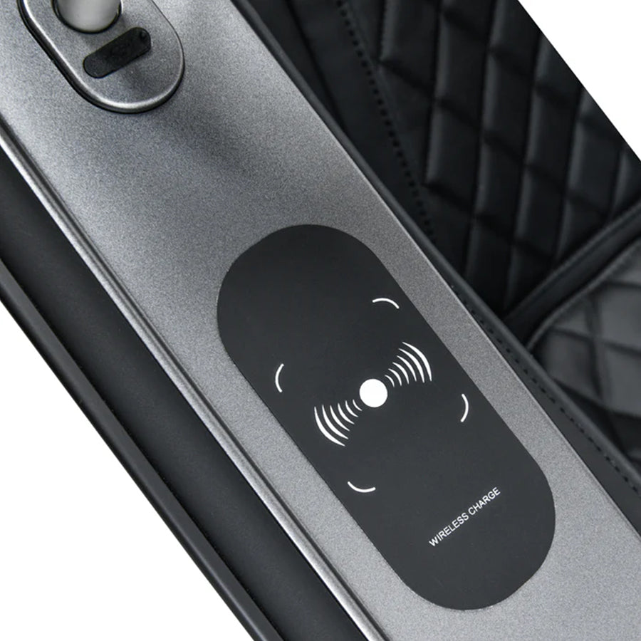 Titan TP-Epic 4D Massage Chair wireless charging pad on armrest for device convenience from Wish Rock Relaxation.