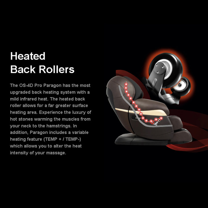 Osaki OS-4D Pro Paragon Massage Chair with infrared heated back rollers from neck to hamstrings.