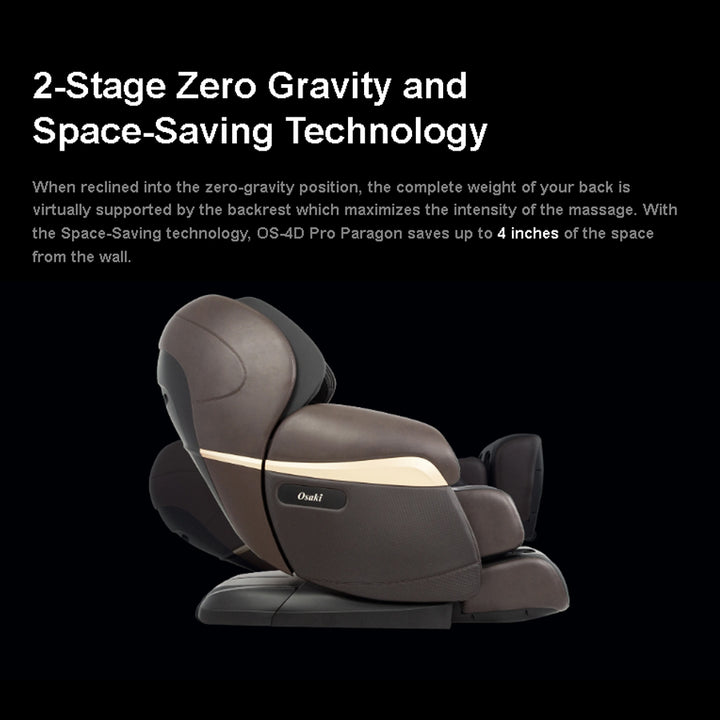 Osaki OS-4D Pro Paragon Massage Chair in 2-stage zero gravity recline with space-saving design.