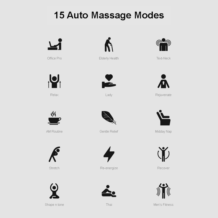 Osaki OS-Pro Admiral II displaying 15 auto massage programs for personalized relaxation.